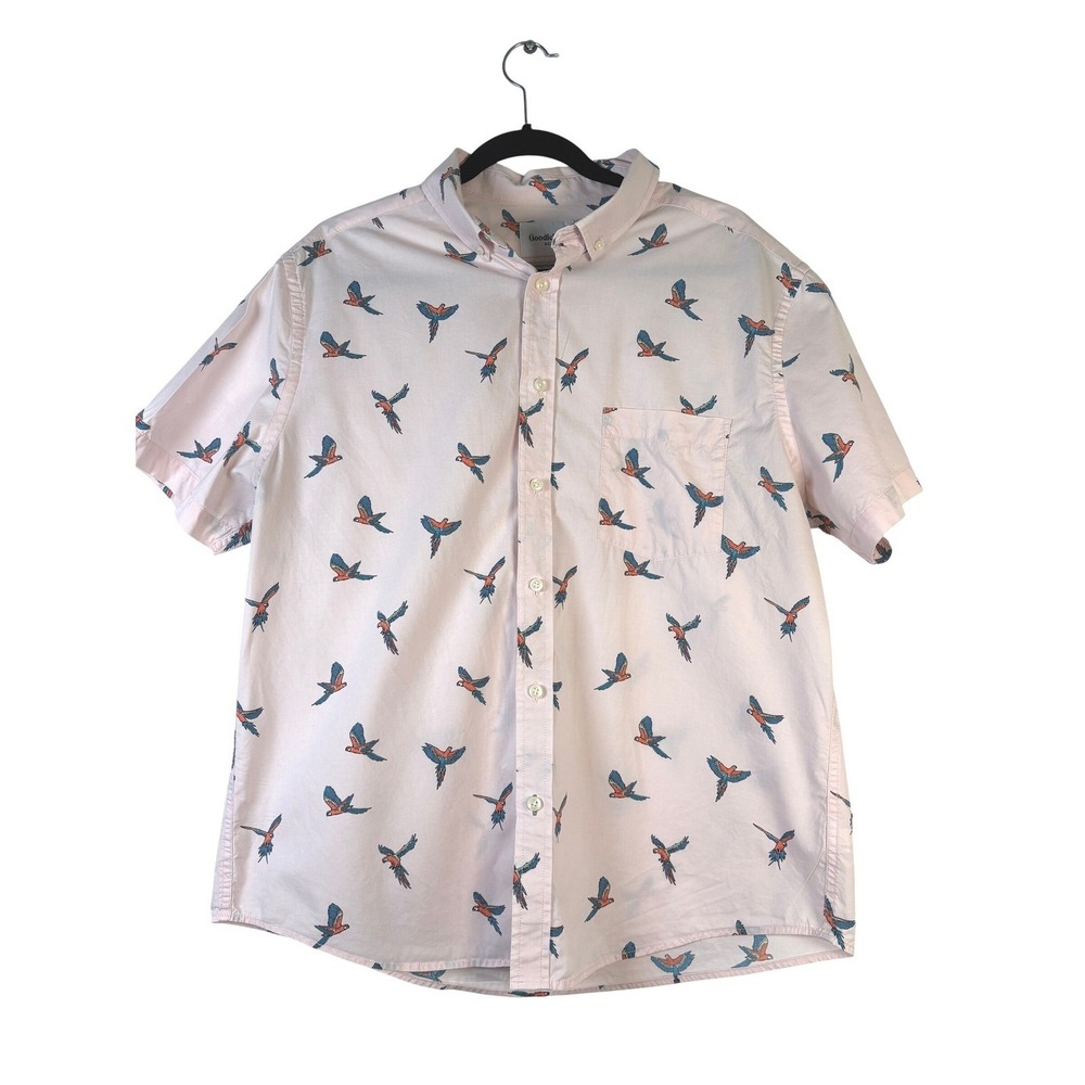 Goodfellow & Co Mens Pink Parrot Print Short Sleeve Button Down Shirt Large